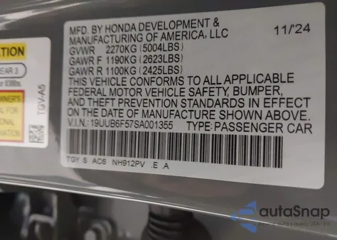 2025 Acura Tlx A-Spec Package z USA, uszkodzony, nr VIN 19UUB6F57SA001355